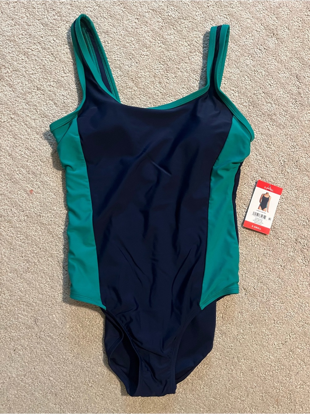 Navy and Green One-Piece Swimsuit NEW Extra Small